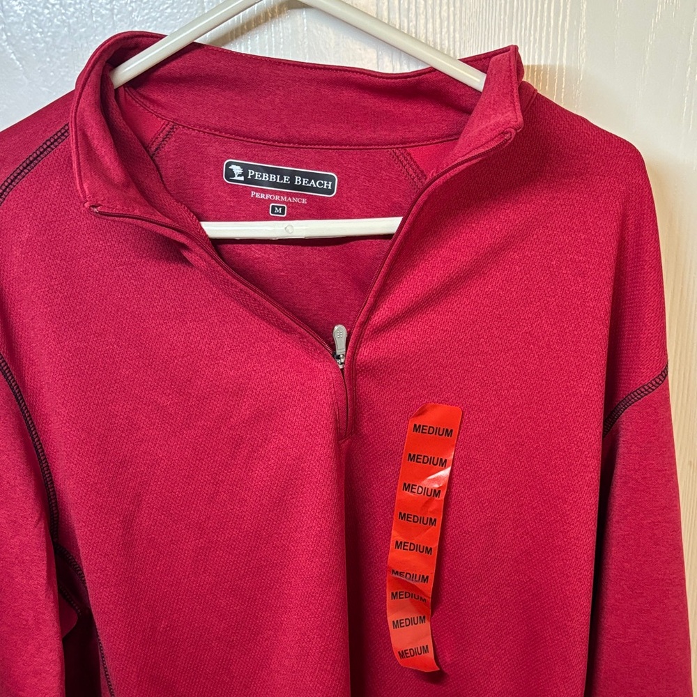 Pebble Beach Men's Raspberry Red Quarter-Zip Sweater - Picture 2 of 9
